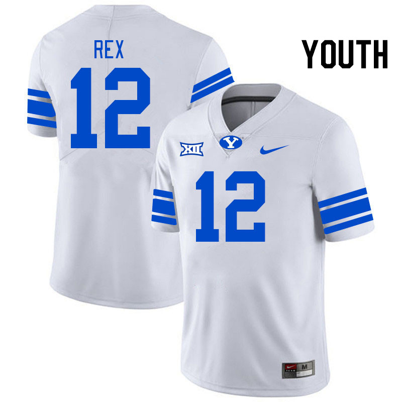 Youth #12 Preston Rex BYU Cougars College Football Jerseys Stitched Sale-White